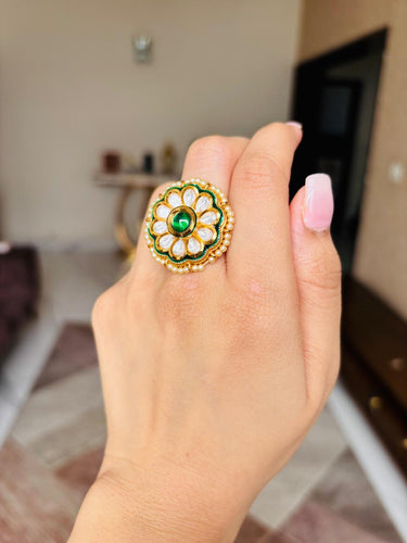 Polki Pearl Green Ring